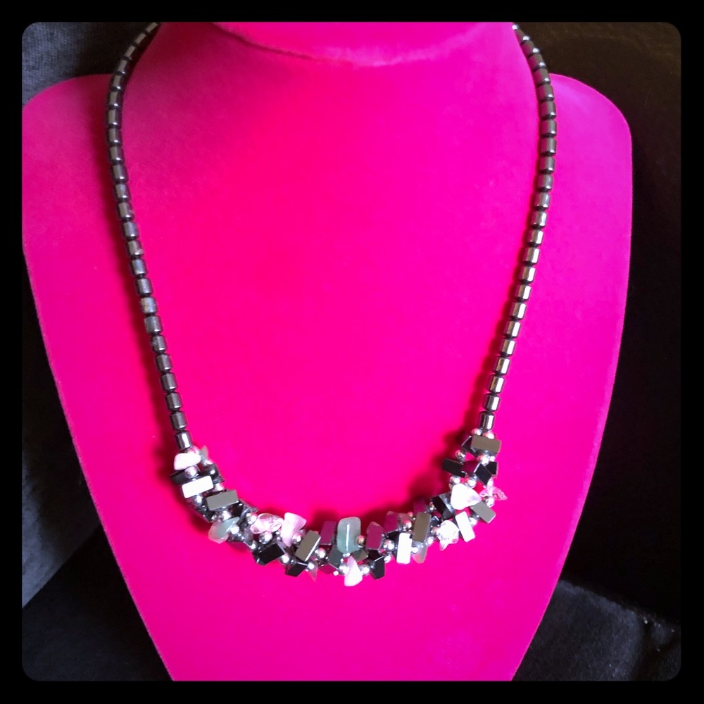 Hematite Stone Beaded Necklace Black Quartz Crystal Statement Necklace Spiritual - Picture 5 of 6